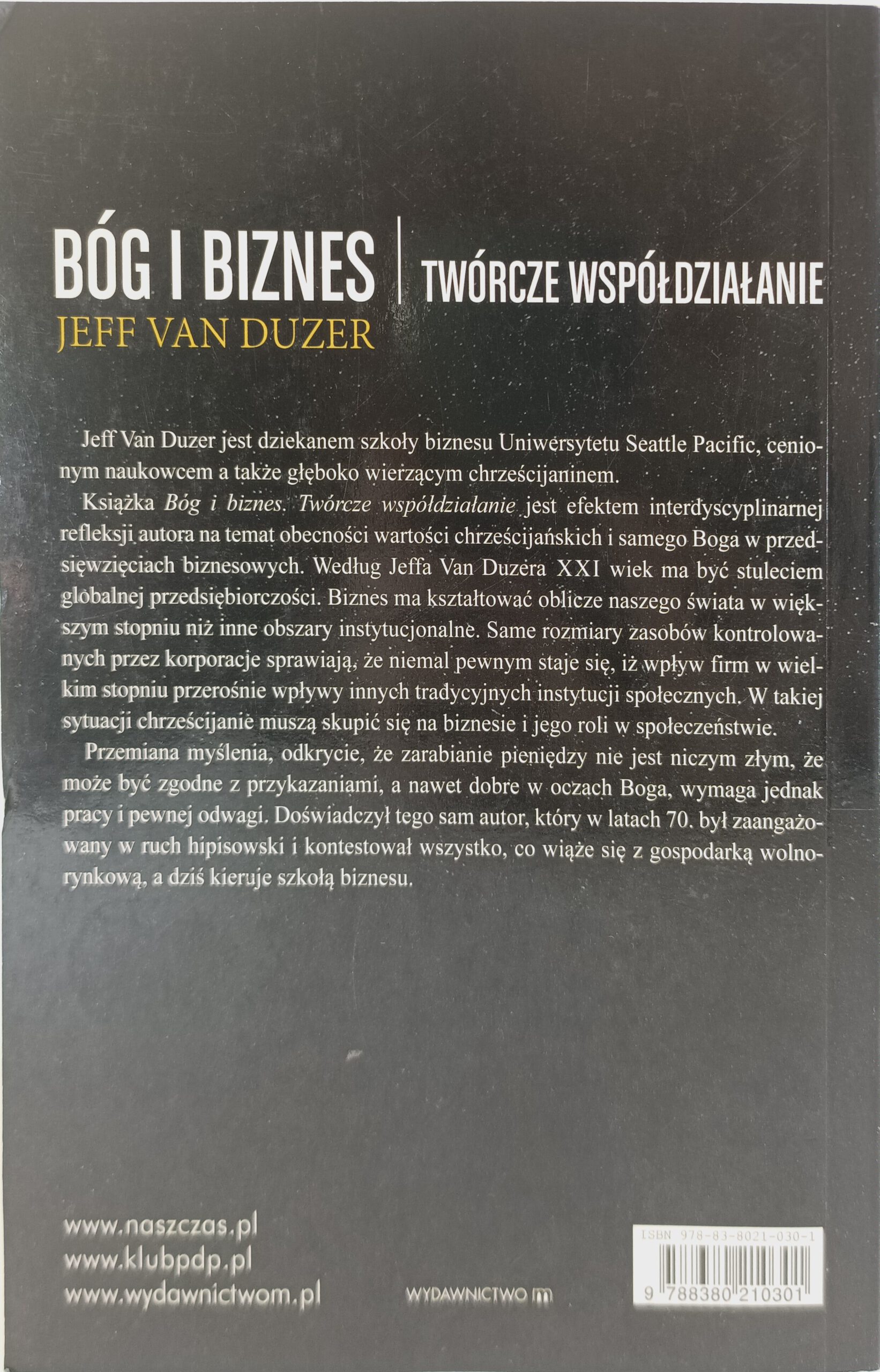 Bóg i biznes Jeff van Duzer książka w antykwariat Szczecin tył książki