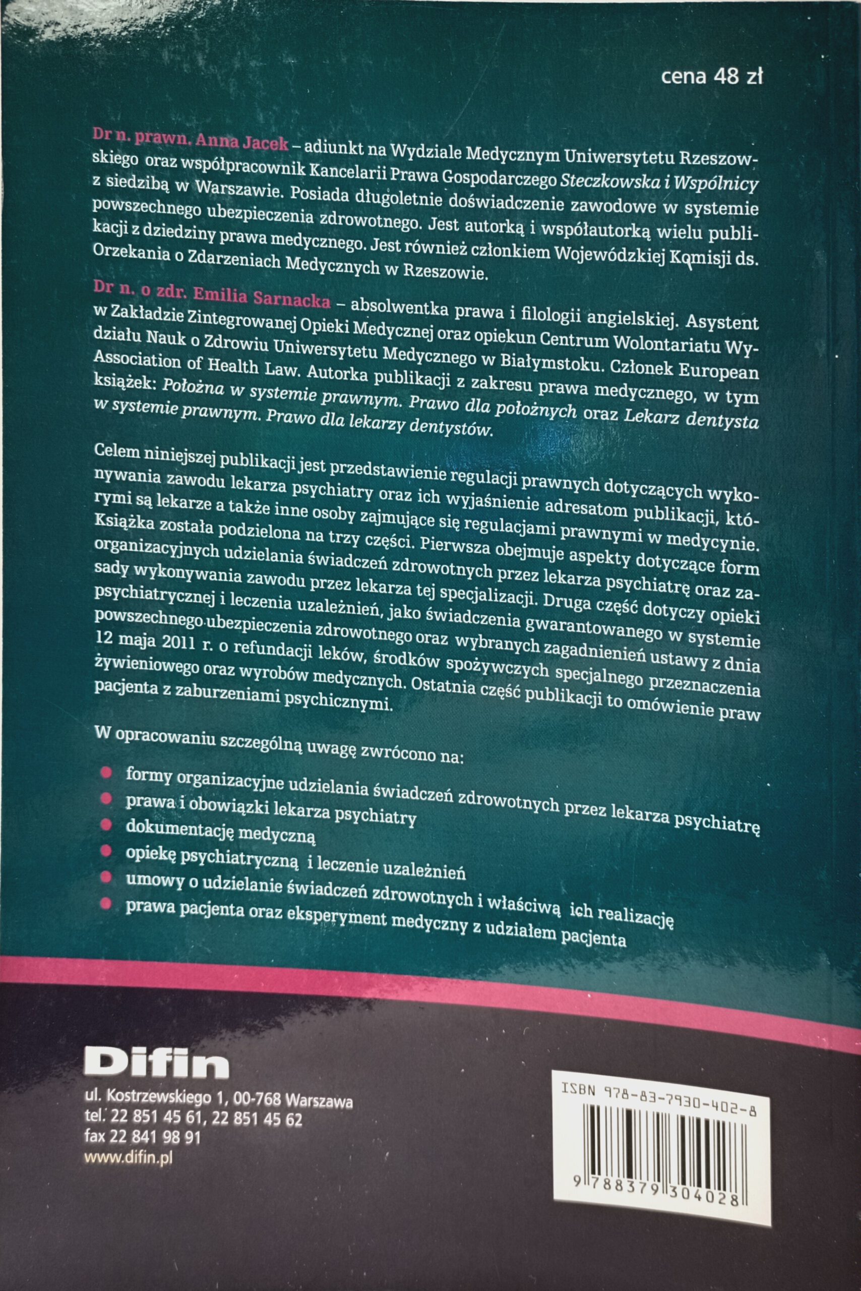 prawo medyczne dla lekarzy psychiatrów nota od wydawcy książki w antykwariat Szczecin